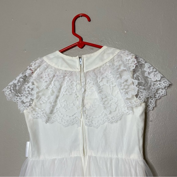 VTG. JCPENNY White Lace Chiffon Ruffled Maxi Floor Length Formal Dress Size 6x - Picture 3 of 8